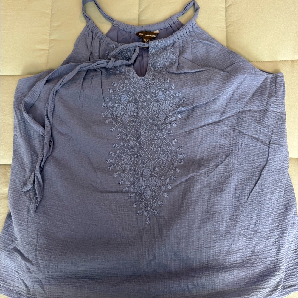 Tommy Bahama Light Blue Embroidered Halter Blouse